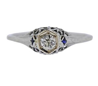 Art Deco 18k Gold Diamond Engagement Ring 