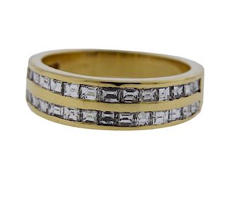 18k Gold Diamond Double Row Band Ring 