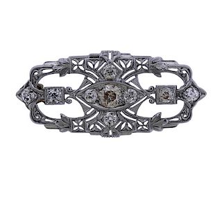 Art Deco Filigree Platinum Diamond Brooch