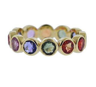 18K Gold Multi Color Stone Band Ring