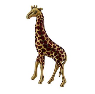 18K Gold Enamel Giraffe Brooch Pin