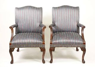Pair of Mahogany Armchairs w/ Striped Upholstery