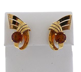 Retro 14K Gold Orange Stone Earrings