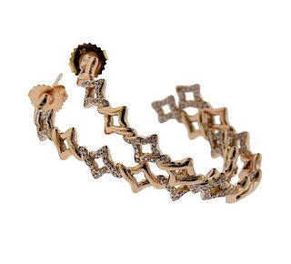 David Yurman Quatrefoil 18k  Gold Diamond Hoop Earrings 
