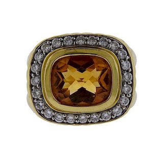 David Yurman 18k Gold Diamond Citrine Albion Ring 