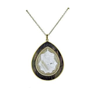 Ippolita Ondine  Rutilated Quartz Diamond 18k Gold Necklace