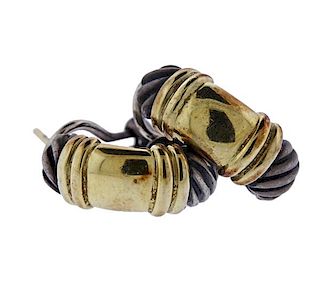 David Yurman 14K Gold Silver Cable Earrings
