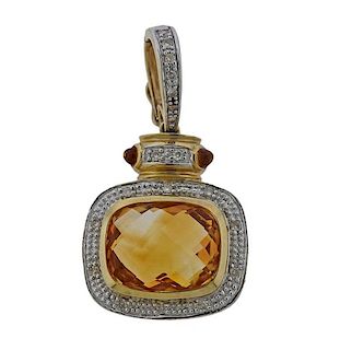 14K Gold Diamond Orange Stone Enhancer Pendant