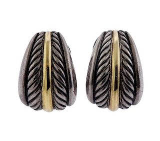 David Yurman 18K Gold Silver Wide Cable Earrings