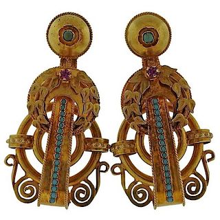 Antique Victorian 14k Gold Gemstone Earrings