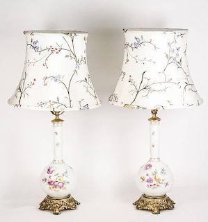 Pair of Porcelain Lamps w/ Floral Motif
