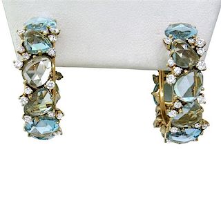 Pomellato Lulu 18k Gold Diamond Blue Topaz Hoop Earrings 