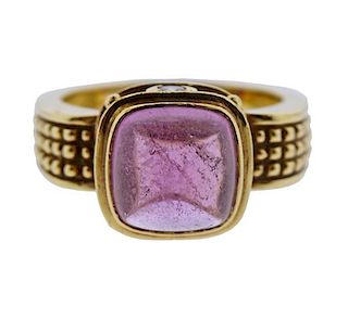 18k Gold Pink Tourmaline Diamond Ring 