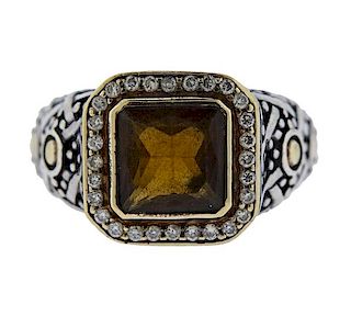 John Hardy 18K Gold Silver Diamond Orange Stone Ring