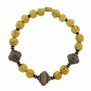 Lotus Art de Vivre Hindu Prayer 18k Gold Diamond Onyx Necklace