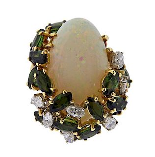 18K Gold Diamond Opal Tourmaline Ring