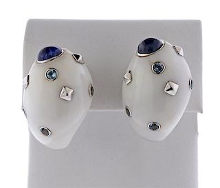 Trianon 18K Gold Blue Stone Shell Earrings