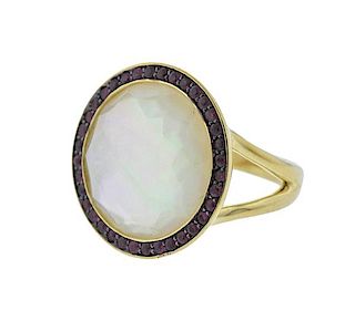New Ippolita Lollipop Mother of Pearl Ruby 18k Gold Ring
