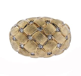 Vintage 14k Gold Diamond Basket Weave Ring