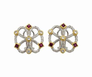Buccellati 18K Gold Ruby Diamond Earrings
