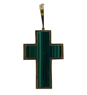 Tiffany &amp; Co 14K Gold Malachite  Large Cross Enhancer Pendant