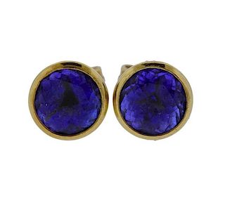 18k Gold Purple Stone Stud Earrings 