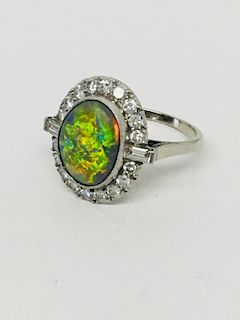 14KT WH GOLD RING W/ 3.6 CARAT BLACK OPAL IN PLAT.