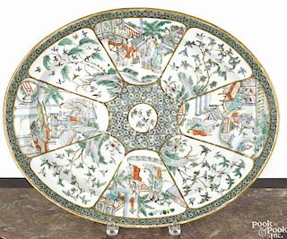 Chinese export porcelain famille verte platter, 19th c., 14 3/4'' x 18 1/2''.
