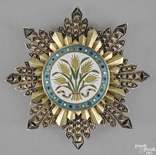 Chinese silver and enamel Order of the Golden Grain breast star, 2nd Class, impressed maker's mark