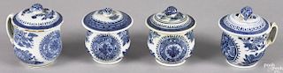 Four Chinese export porcelain blue Fitzhugh pot de crèmes, 19th c.