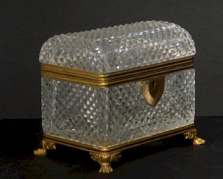 FRENCH CUT CRYSTAL DOME LIDDED BOX W/ FIRE GILDED
