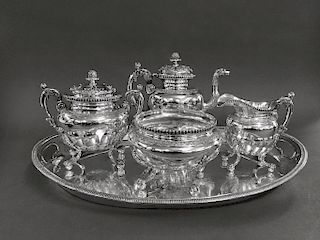 EXCEPTIONAL COIN SILVER TEA SET BY WILLIAM THOMSON