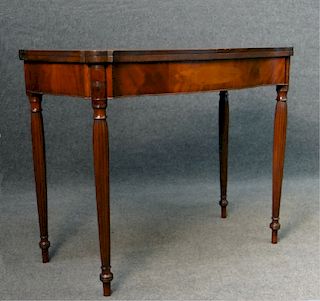 NORTH SHORE MA INLAID CARD TABLE W/ REEDED LEGS