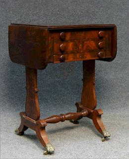 FINE FEDERAL WORK TABLE OR BAG STAND , NY C.1810