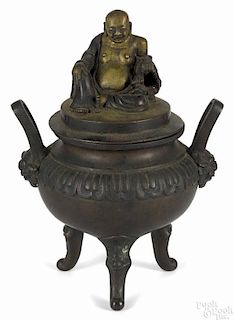 Chinese bronze censer with a Buddha, 8 1/2'' h.