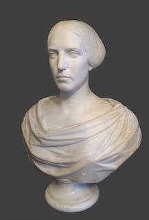 CLASSICAL LIFE SIZE MARBLE BUST, POSS. E.D. PALMER