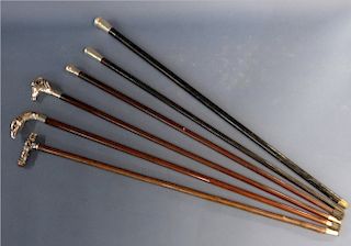 6 SILVER TOPPED CANES, 4 WITH HALLMARKS