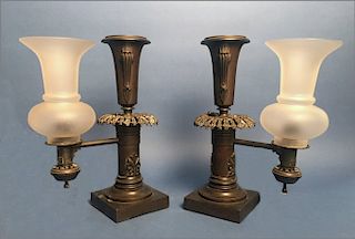 PR OF EARLY 19THC. ARGAND LAMPS (REPLACED SHADES)