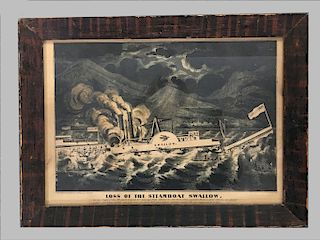"LOSS OF THE STEAMBOAT SWALLOW" LITHOGRAPH BY