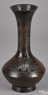 Japanese bronze vase with an applied turtle, Meiji period, 9 1/2'' h.
