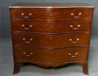 C. 1790 SERPENTINE FRONT FRENCH FOOTED MAHOG CHEST