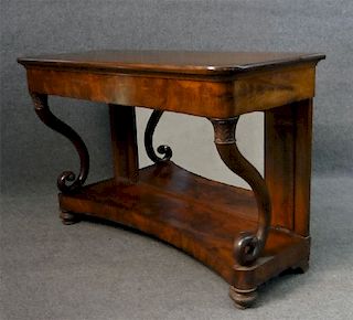 19THC. PIER TABLE W/ SCROLL SUPPORTS & MIRRORED