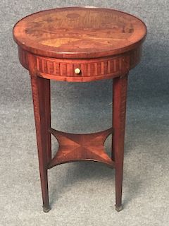 INLAID "BALLOONIST"SCENIC LAMP TABLE IN THE MANNER