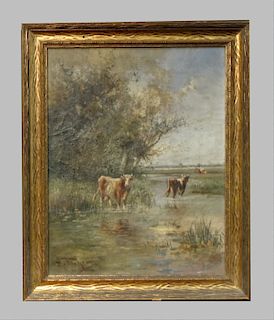 O/C "COWS BY THE STREAM" SGND H. FISHER