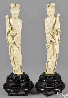 Pair of Chinese carved ivory figures of women, 19th c., 11 3/4'' h.