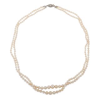 GIA Certified Double Strand Natural Pearl Necklace