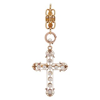 18 Karat Rose Gold Victorian Diamond Cross Pendant/Brooch