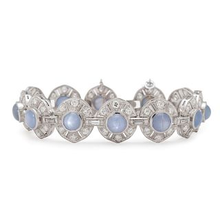 Platinum, Diamond and Star Sapphire Bracelet