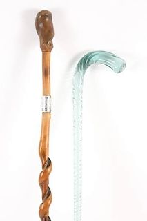 Group of Two Spiral Form Walking Sticks