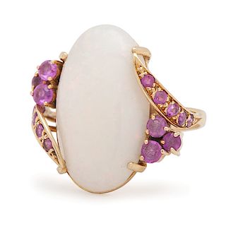 18 Karat Gold Opal and Pink Sapphire Ring